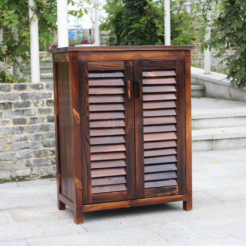 Solid wood carbonized balcony corridor storage cabinet outdoor courtyard shoe cabinet shutter door dining cabinet indoor wooden storage cabinet