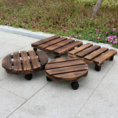 Carbonized solid wood flower stand outdoor courtyard garden balcony mobile torso round tray square potted load-bearing flower stand