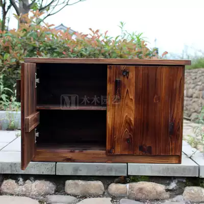 Carbonized solid wood shoe change cabinet Indoor entrance cabinet Balcony courtyard garden storage cabinet Storage cabinet Foyer storage cabinet