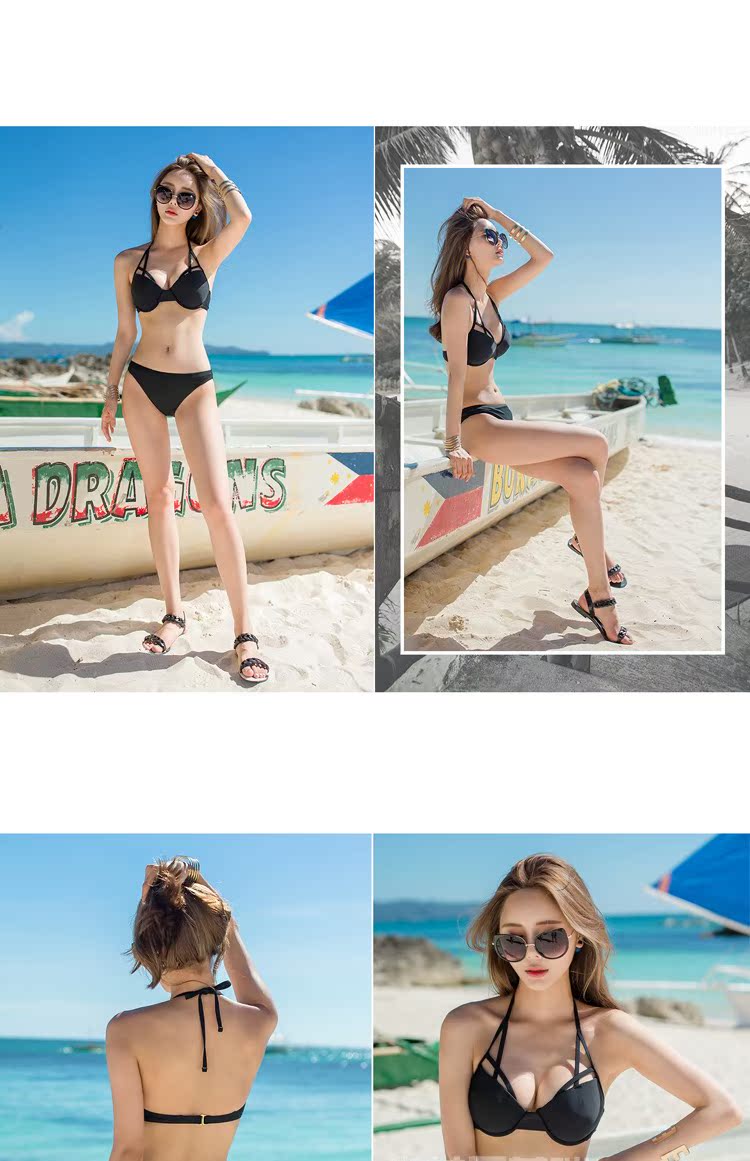 Áo tắm mùa xuân nóng bỏng phù hợp với nữ cảm giác bikini màu đen thép tấm tập hợp kích thước ngực nghệ thuật người mẫu catwalk kỳ nghỉ áo tắm - Bikinis đồ bơi kín