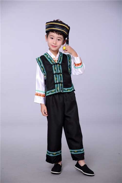 Quần áo biểu diễn cho trẻ em dân tộc thiểu số, bé trai, trang phục Miao, Zhuang, trang phục múa Đại, trang phục biểu diễn cucurbit trang phục dân dộc các nước trẻ em