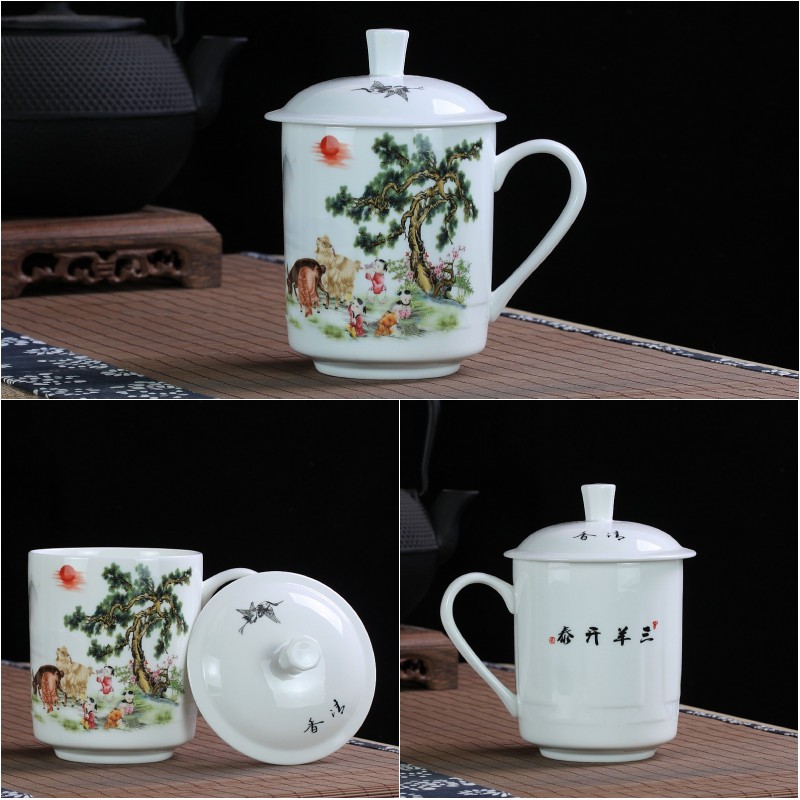 Jingdezhen ceramics cup with cover office meeting gift ipads China cup blue and white porcelain cup can be customized design and color