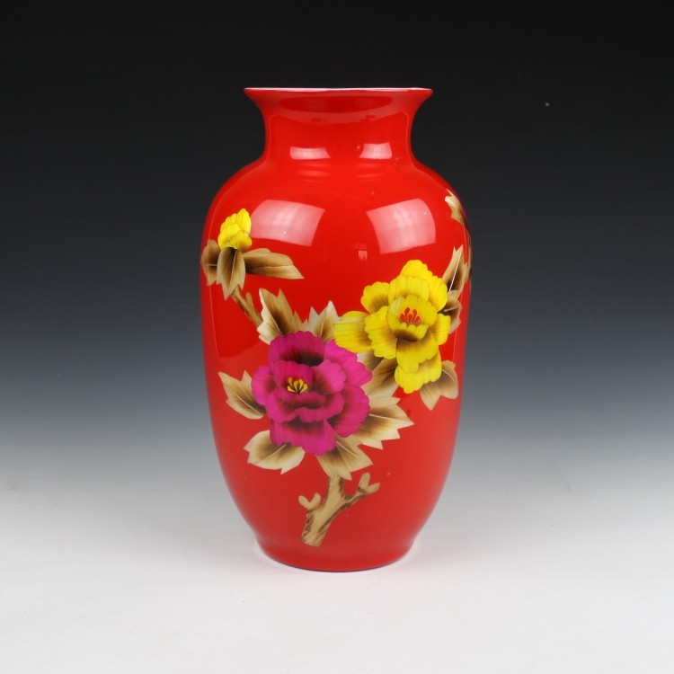 Chinese red straw painting modern vases, ceramic bottle gourd vases, jingdezhen ceramics