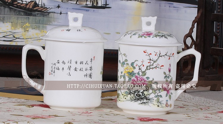 Ceramic cup big cups with cover ipads China blue and white porcelain cup office keller cup and meeting