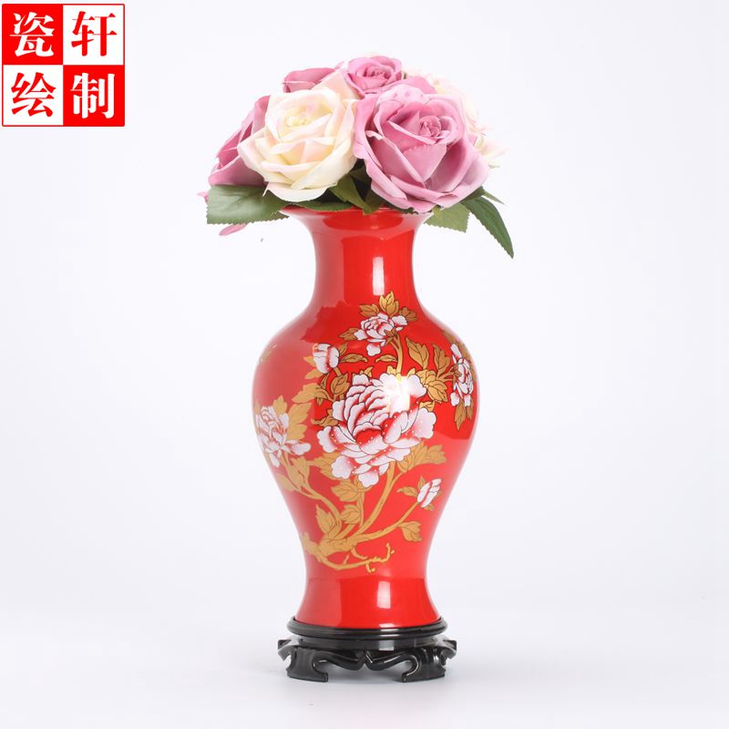 Jingdezhen Chinese red porcelain vase wedding furnishing articles rich ancient frame flower arrangement sitting room, home furnishing articles