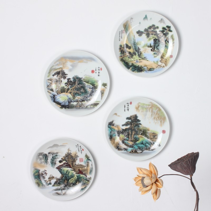 Jingdezhen decorative hanging dish wall act the role of ceramic wall act the role ofing sitting room background wall combination pendant decorative landscape is hanged on the wall