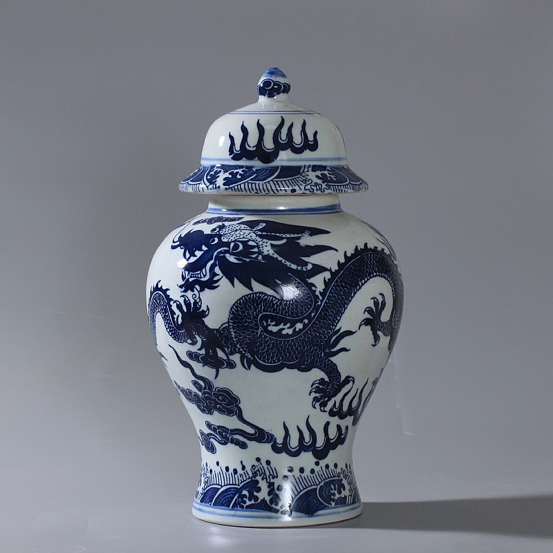 Jingdezhen blue and white dragon ceramics archaize general tank storage tank sugar tea pot home furnishing articles