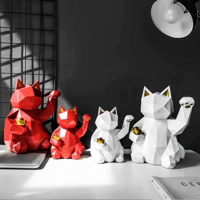 Nordic Personality Desk Swing Pieces Home Wine Cabinet Decorations Xuanguan TV Cabinet Geometric Strokes Cat Creative Furnishing-Taobao