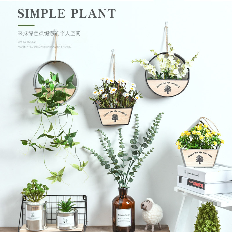 Field Garden Creative Wall Adornment Wall-mounted minimalist round house Flower simulation plant flower pot flower basket pendant