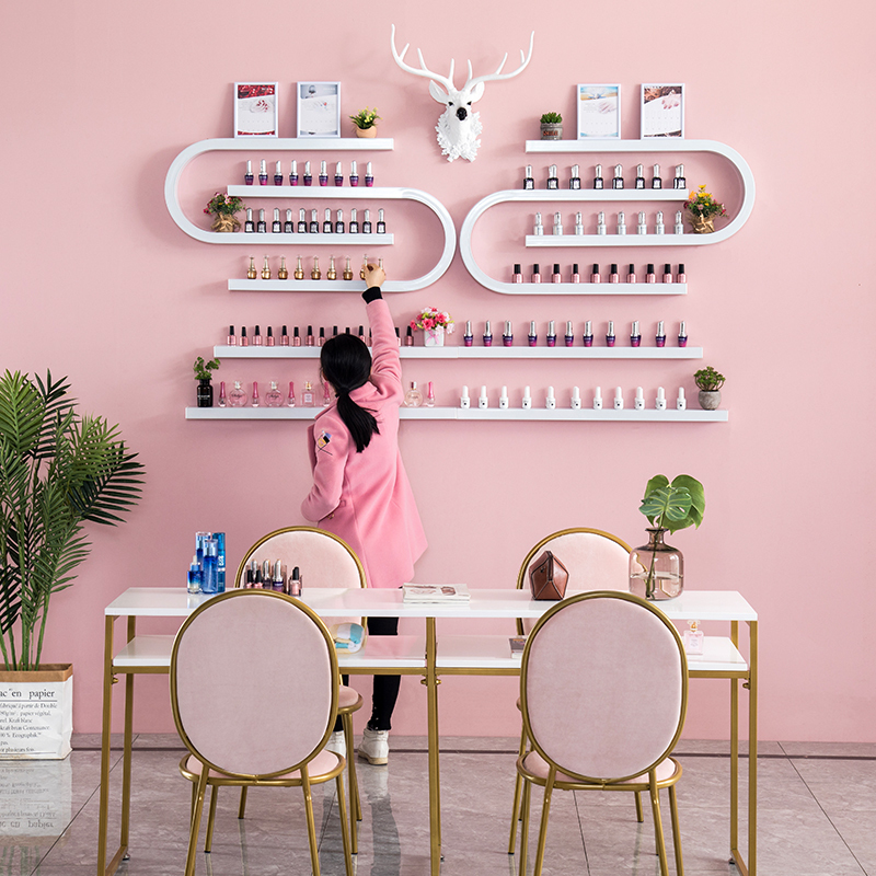 Nail Art Rack Wall-Mounted Iron Art Nail Salon Decoration Wall Shelf U-Shaped Nail Polish Gel Display Rack