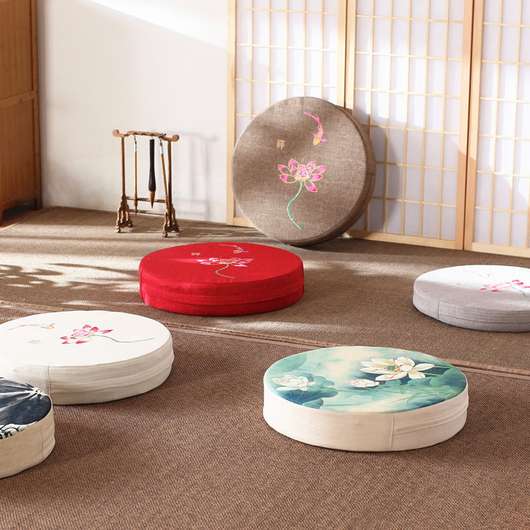 Linen fabric cushion floating window tatami bushel meditation barefoot cushion for home washable and breathable round cushion