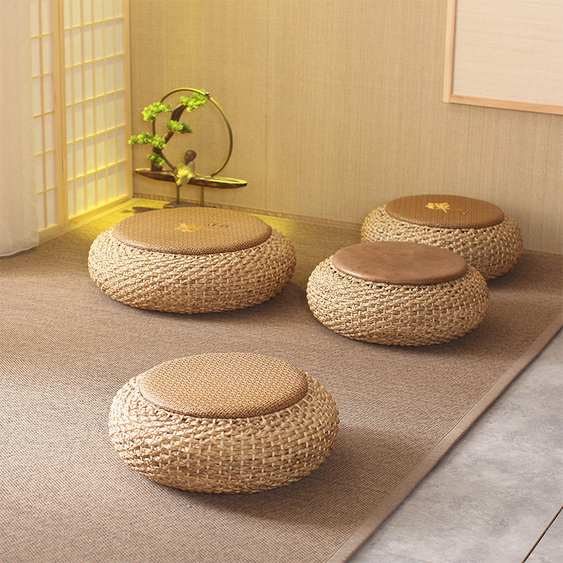 Rattan-made round pier tatami cushion day style dwarf mound meditation seat pier braided floating window cushion nursery school home short stool