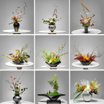 New Chinese-style Japanese-style wabi-sabi simulated floral art immortal dried flowers and green plants hotel sales office coffee table tabletop Zen flower arrangement