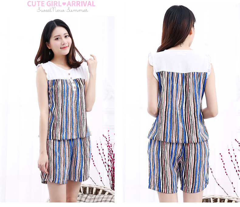 Mei Gaoer nhân tạo bông lụa đồ ngủ phù hợp với nữ mùa hè không tay quần short bông lụa nhà quần áo in ấn mặc phù hợp với bộ đồ the thao nữ hàng hiệu