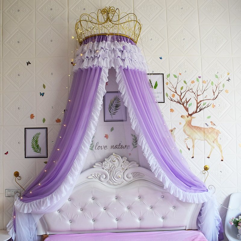 Bed curtain princess wind bed curtain crown household mosquito net integrated bedside curtain curtain curtain hanging ceiling wedding decoration bedroom