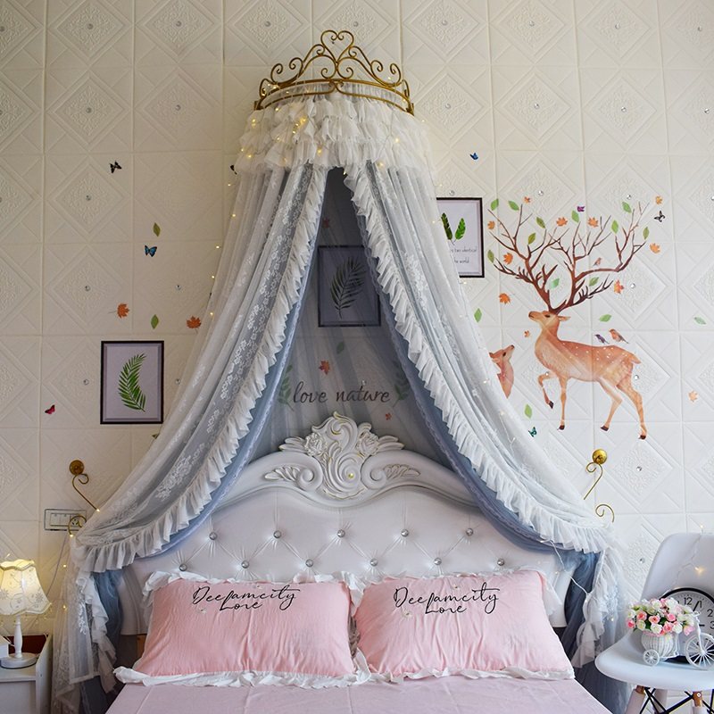 Bed mantle Princess Windows Net Korean-style wedding female pink bedcurtain crown curtain falling mantle yarn beds