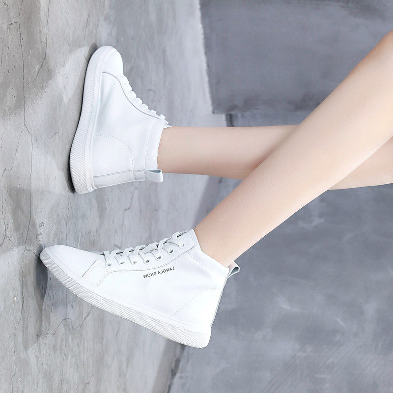 Leather white shoes high-top shoes women's 2022 new trendy Korean version of white high-waisted sneakers women's casual sports travel shoes