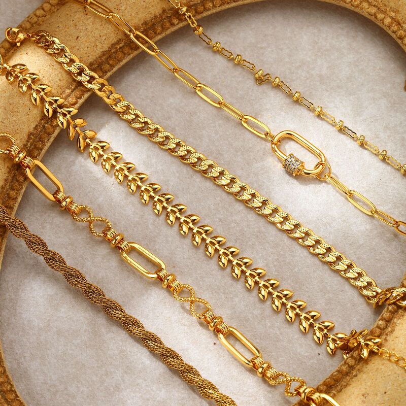 Cross-Border Women's Exquisite Original Design Layered Paperclip/Cuban/Figaro/Serpent/Rope Chain Bracelet Set Cross-Border Women's Exquisite Original Design Layered Paperclip/Cuban/Figaro/Serpent/Rope Chain Bracelet Set