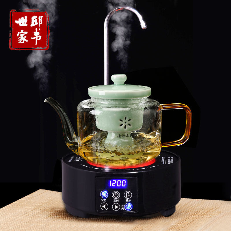 Glass cooking teapot steam cooking tea machine Black crystal stove cooking tea stove quick cooking pot automatic watering suit steaming tea set tea set