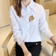 White cotton shirt women's professional all-match design niche shirt long-sleeved high-end cat embroidery top trendy