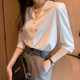 White chiffon shirt women's summer new design sense niche professional shirt high-end sense collarbone v-neck top trendy