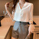 White chiffon shirt women's summer new design sense niche professional shirt high-end sense collarbone v-neck top trendy