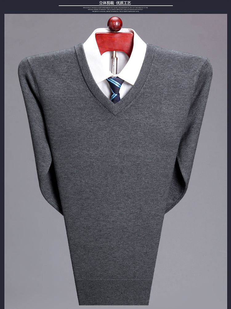 Áo len cashmere mùa đông nam 2018 mới cổ gà hình trái tim rắn màu áo len nam dày đan đáy áo len cổ chữ V áo có cổ