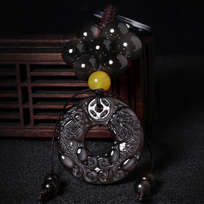 High-end car key buckle pendant natural black dazzling stone leopard male and female lovers creative Ping An crystal ornament