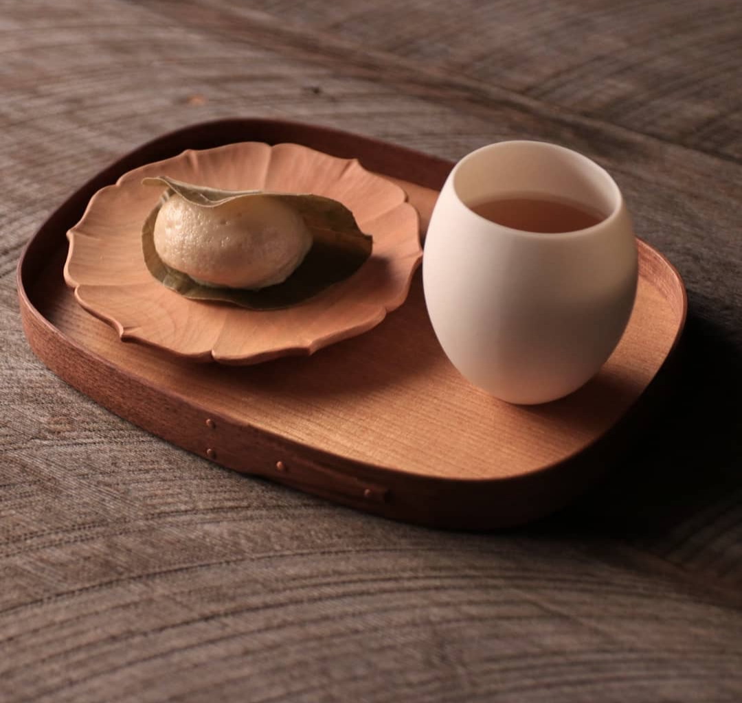 Japanese Inaugural Boat Bridge Handmade Tea Tray Trays Double Color Parquet-Taobao