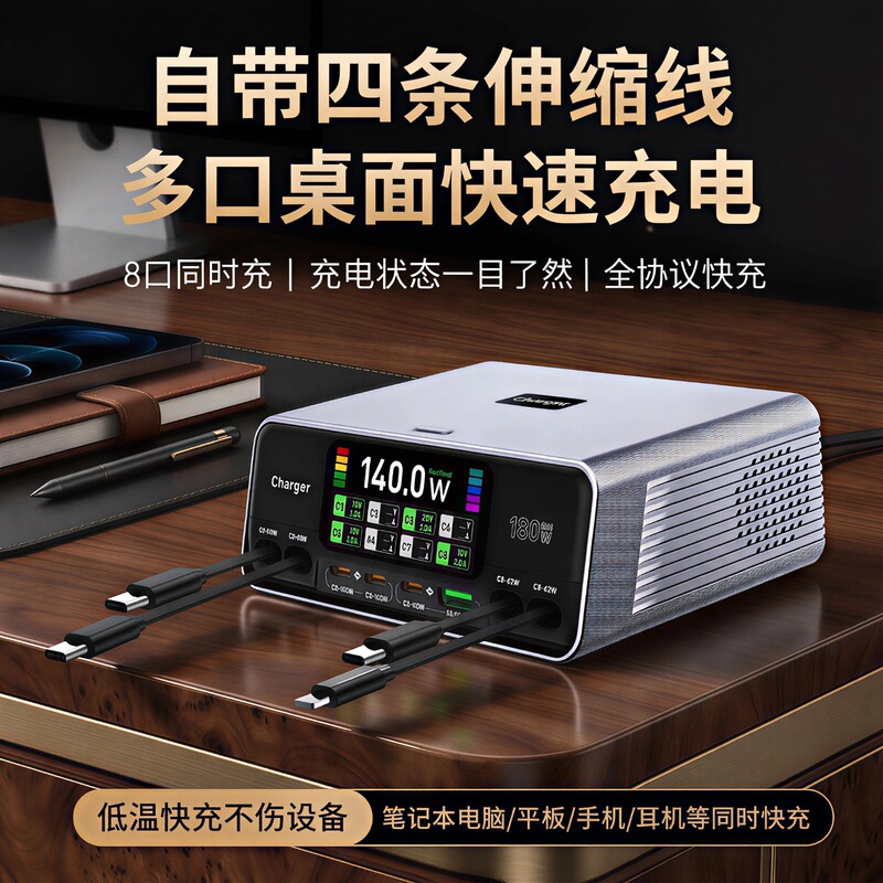 Gan Charger with Retractable Cord, Pd3.1 Fast Charging Head, Multi-Port Type-C Socket, Multifunctional Smart Digital Display Desktop Charging Station, Universal for Mobile Phones and Laptops, Studio Power Supply Charging Dock Gan Charger with Retractable Cord, Pd3.1 Fast Charging Head, Multi-Port Type-C Socket, Multifunctional Smart Digital Display Desktop Charging Station, Universal for Mobile Phones and Laptops, Studio Power Supply Charging Dock