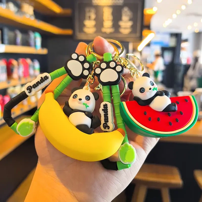 Fruit Panda Keychain Banana Strawberry Peach Watermelon Cute Cartoon Couple Pendant Doll Machine Student Gift Fruit Panda Keychain Banana Strawberry Peach Watermelon Cute Cartoon Couple Pendant Doll Machine Student Gift