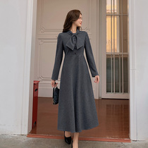 Blue language large size womens fat sister mm temperament elegant thousand bird grid inside dress winter New thin base skirt