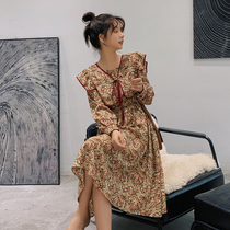 Blue Plus Size Women Fat Sister mm Temperament Age Plus Velvet Floral Skirt 2021 Winter Long jumpsuit