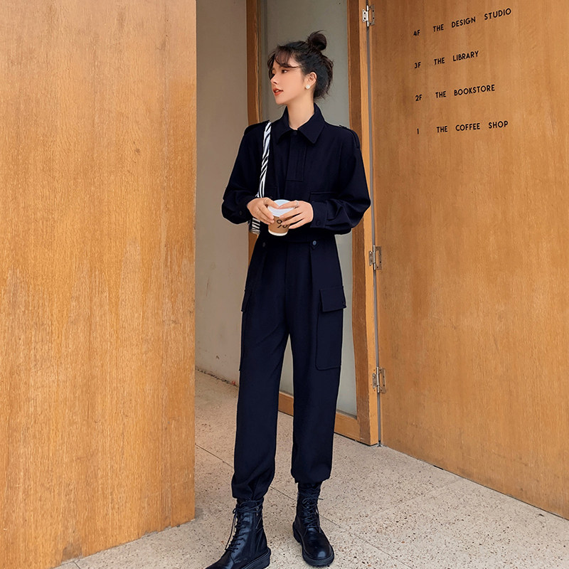 Blue Language Great Size Women Dress Fat Sister Mm Tooling Short Style Jacket Casual Pants Two Sets Spring New Slim Fit Suit