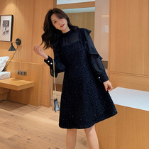 Blue Plus Size Women Fat Sister mm Temperament Black Plus Velvet base skirt Winter New Waist a Dress