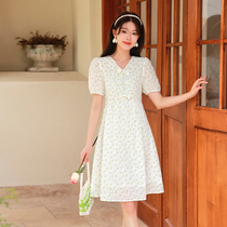 Blue Language Big Code Woman Dress Fat Mm Bow Tie Printed Fairy Dress Code Style 2022 Summer New A Character Cashew Dress