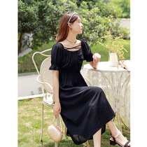 Blue Language Big Code Women Dress Fat Mm Black Tandem Dress 2022 Summer Advanced Sensfeel Cashew Collar a long section of the dress