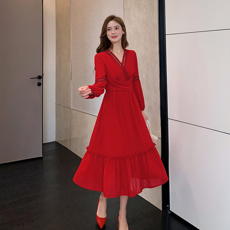 Blue Large Size Woman Fat Sister MMV Near Lotus Leaf Yellow 2022 New French Snow Spinning Dress