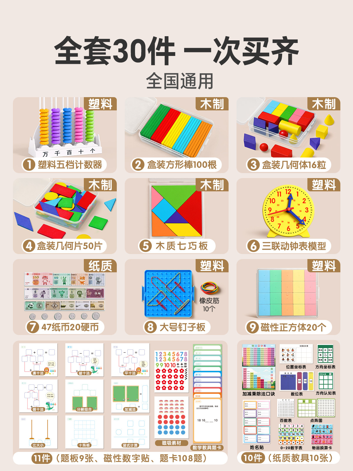 First Grade Math Teaching Aids Complete Set of Elementary School Learning Materials Basic Set People's Education Press Edition 2026 Second Semester Essential Supplies for School Entry