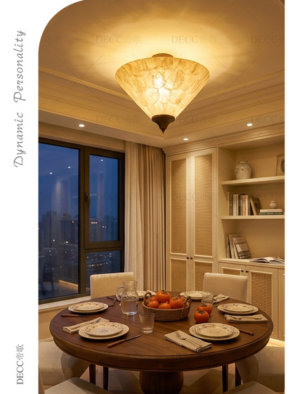 French-Style Creative Shell Ceiling Light for Bedroom and Dining Room, Mid-Century Style Solid Wood Ceiling Light, American Retro Minimalist Lighting