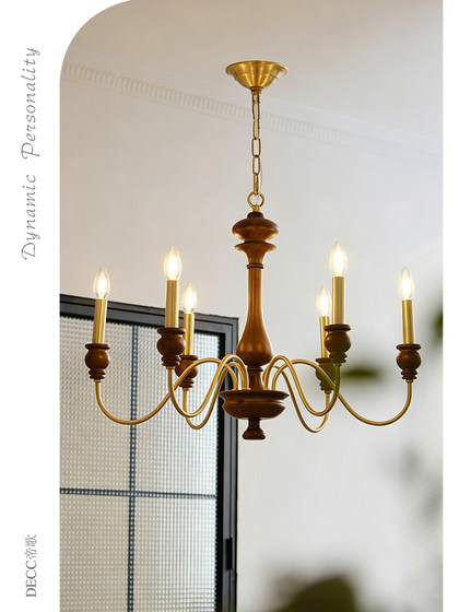 American-Style Retro All-Copper Candle Chandelier for Living Room, French-Style Vintage Villa Chandelier, Staircase Light for Villa, Dining Room, and Bedroom