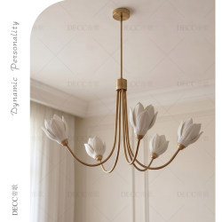 Creative Ceramic Magnolia Flower Chandelier, Light French-Style Romantic Flower Chandelier, High-End Designer Lighting for Bedroom and Dining Room