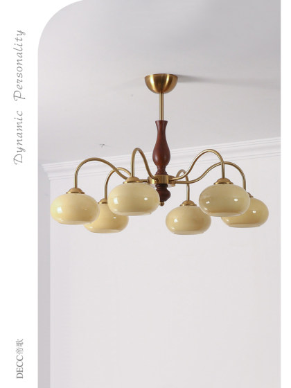 Vintage Living Room Chandelier, American Retro French Wabi-Sabi Style, New White Ash Wood Persimmon Chandelier for Bedroom, Study, and Dining Room