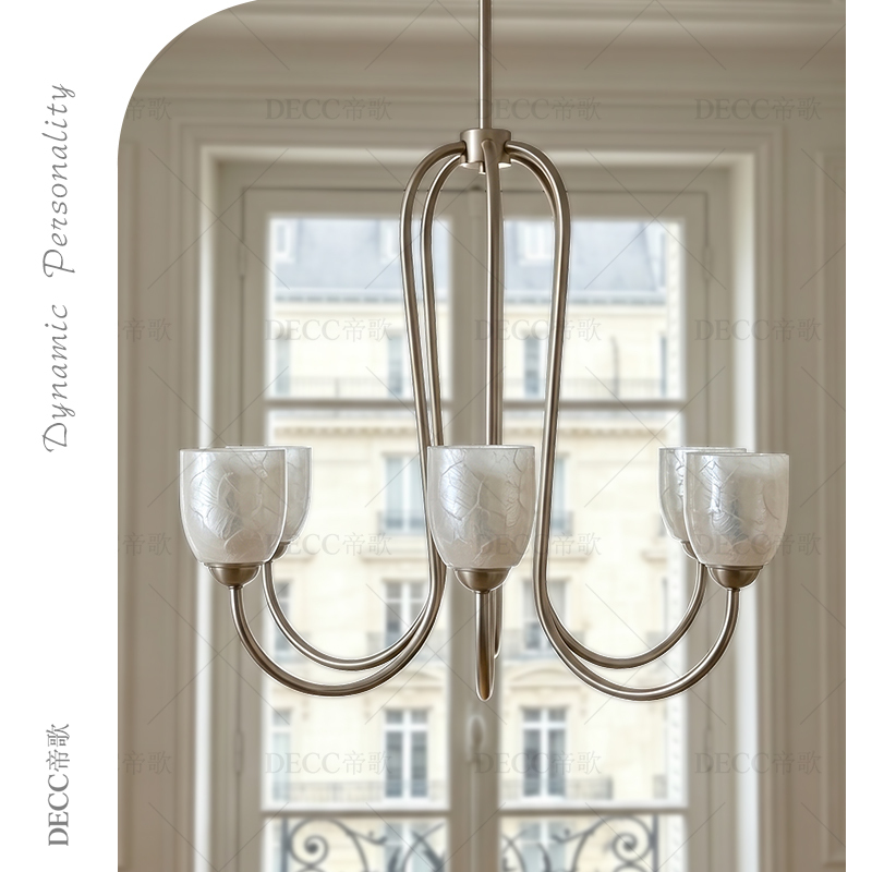 Dige French-Style Creative Shell Chandelier Living Room Main Light High-End Wrought Iron Mid-Century Style Dining Room Chandelier Bedroom Lighting Fixtures