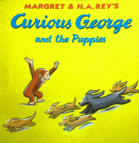 English version of the painted Curious George and the Puppies curious about George and Puppy