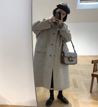 Zhoumu Wood 100 Wool Lamb hair lapel retro literary temperament loose Casual tweed coat single breasted coat