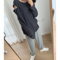 Zhou Mu strong twist cotton long sleeve T-shirt female 2020 Spring New Korean solid color loose versatile design style top