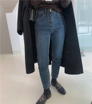 Zhou Wood Wood apit 2020 winter New padded warm small straight wool edge denim ankle-length pants