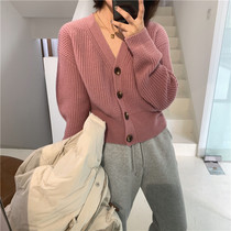 Zhoumu apit full wool thick warm V-neck single-breasted cardigan sweater jacket winter