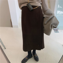 Zhou Wood apit wool straight tube high waist half long skirt design sense small woman 2020 winter New